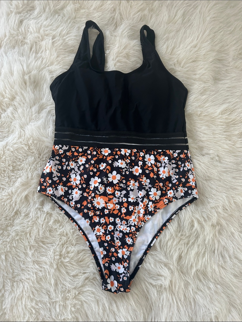 Women Black Floral One-Piece Swimsuit